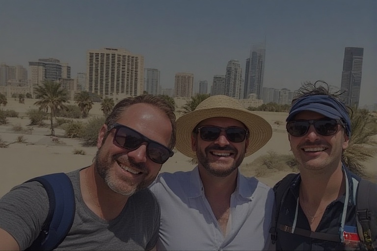 Guided sightseeing tour group exploring UAE landscapes